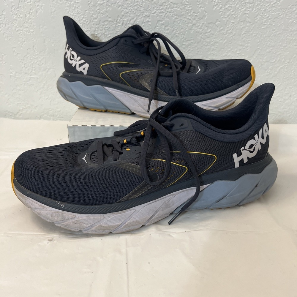 HOKA ONE ONE Arahi 5 Mens Sz 10D Running Shoes Blue Gray Yellow Lace Up 1115010